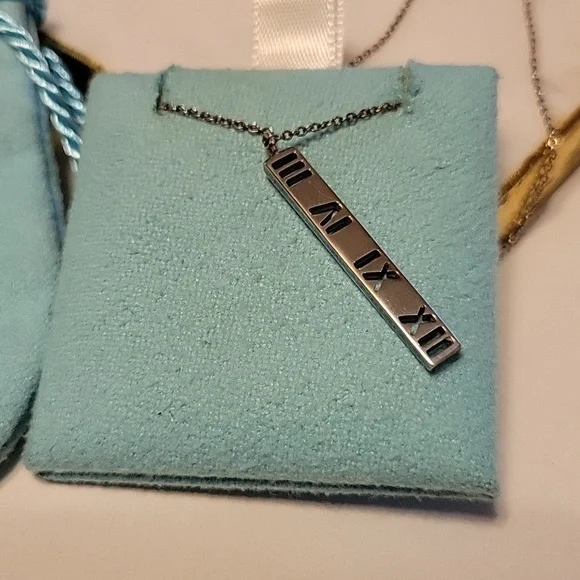 Tiffany & Co. Sterling Silver Atlas Bar Roman Numeral Pendant Necklace - Picture 3 of 5